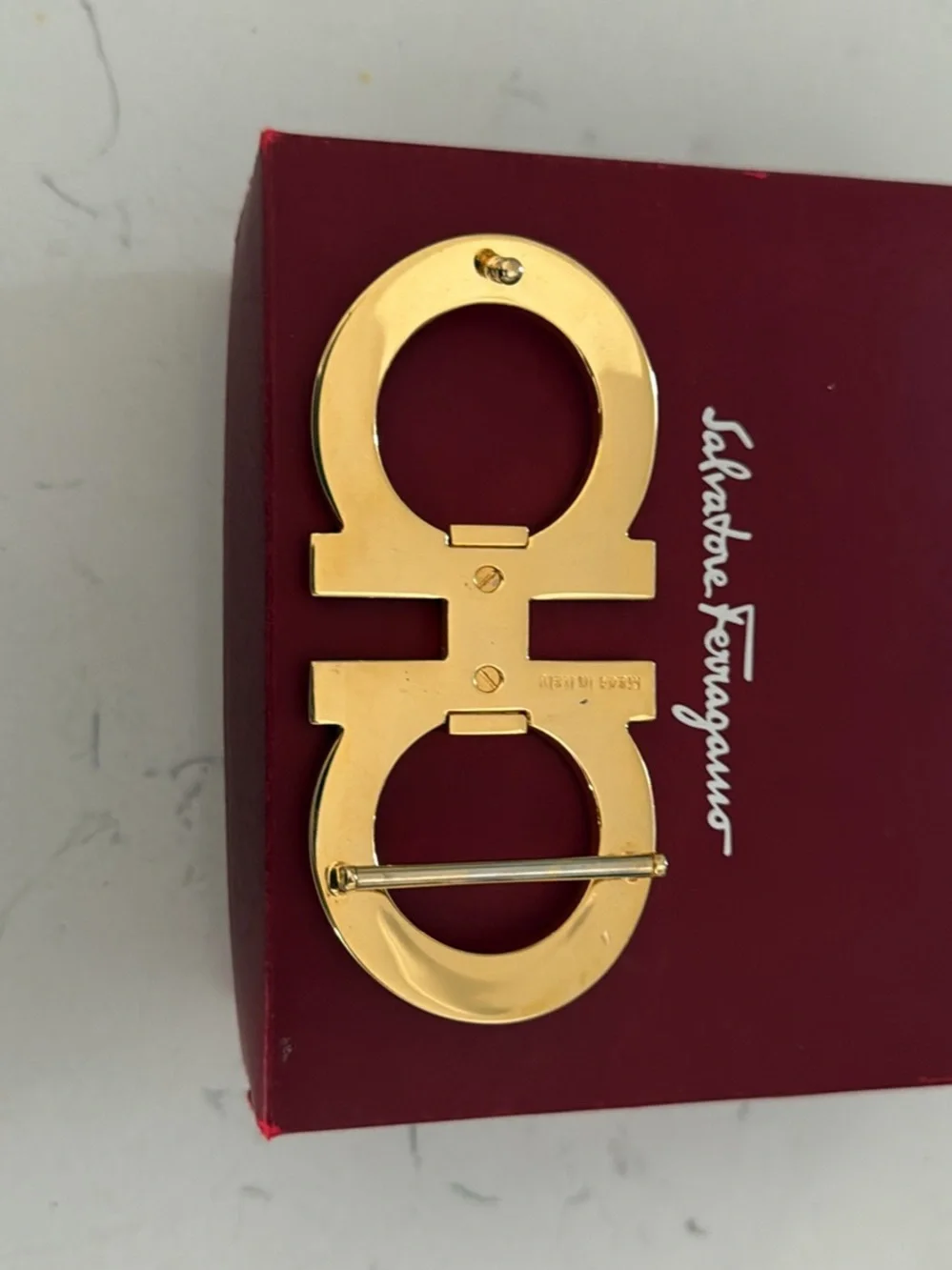 Salvatore Ferragamo Black Leather Belt with Gold Double Gancini Buckle